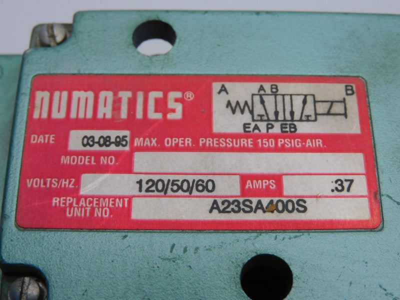 NUMATICS A23SA400S 120V .37A 150PSI UNMP
