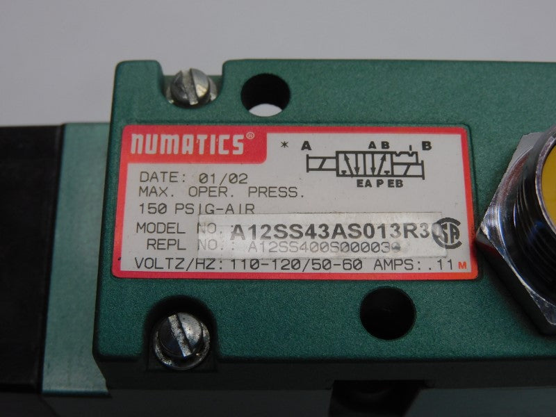 NUAMTICS A12SSS43AS013R3 110/120V .11A 150PSI NSNP