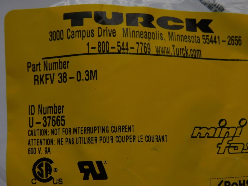 TURCK RKFV38-0.3M U-37665 600V 9A NSMP