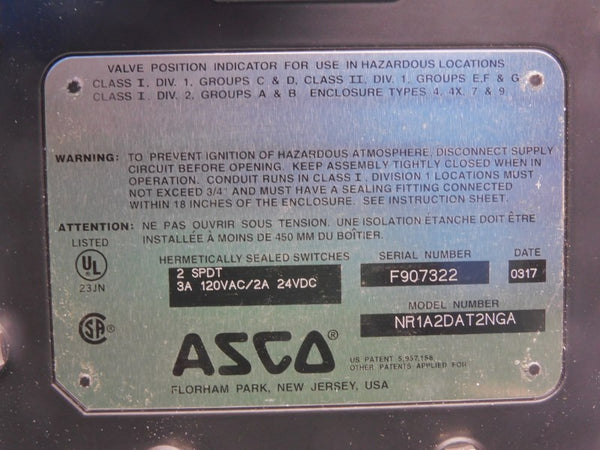 ASCO NR1A2DAT2NGA 120VAC 3A NSMP