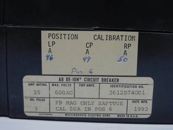 WESTINGHOUSE 2612D74G01 45-673-4 600VAC 25A NSMP
