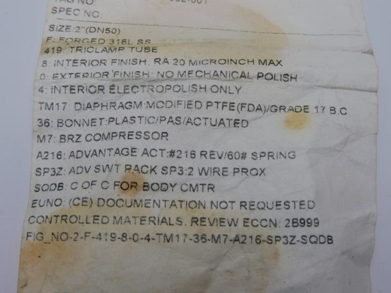 ITT 2-F-419-8-0-4-TM17-36-M7-A216-SP3Z-SQDB 90PSI 2" NSNP