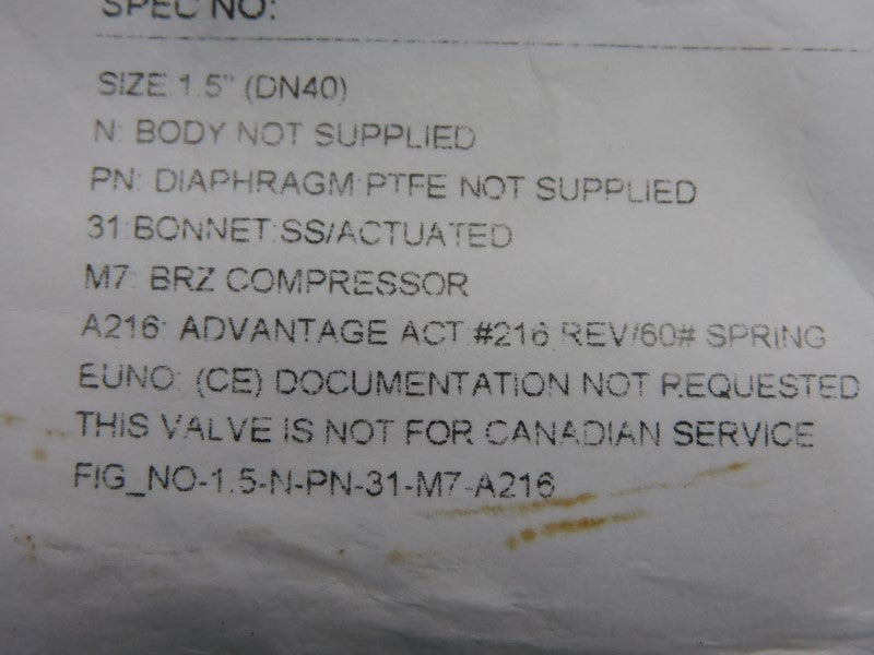 ITT 1.5-N-PN-31-M7-A216 90PSI 1.5" NSNP