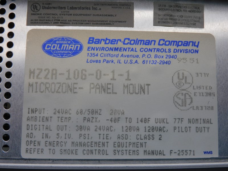BARBER COLMAN MZ2A-106-0-1-1 24VAC NSMP