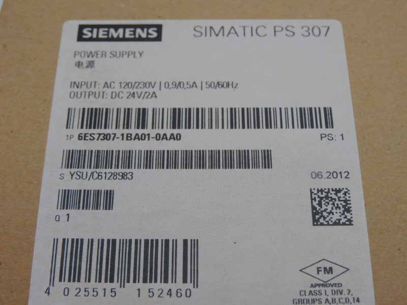SIEMENS 6ES7307-1BA01-0AA0 120/230VAC 2A NSFS