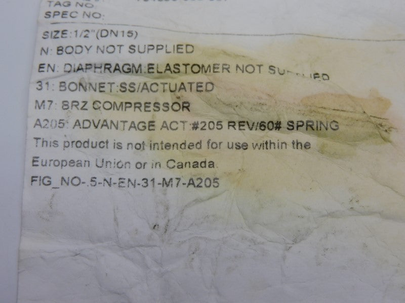 ITT .5-N-EN-31-M7-A205 90PSI 1/2" NSNP
