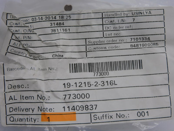 ALFA LAVAL 19-1215-2-316L 773000 NSMP