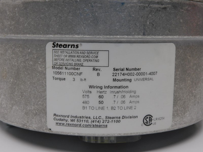 STEARNS 105611100CNF REV. B 575V .7/.06A NSMP