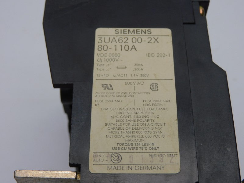 SIEMENS 3UA6200-2X 600V 80-110A NSNP