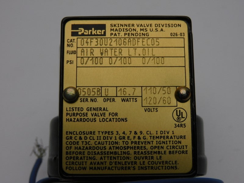 PARKER 04F30U2106ADFEC05 110/120V 0/100PSI 1/4" NSMP