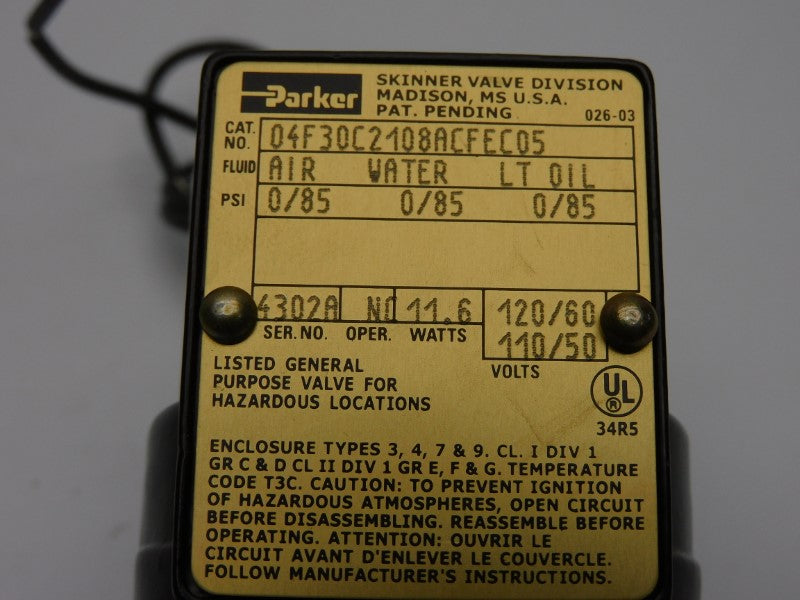 PARKER 04F30C2108ACFEC05 110/120V 0/85PSI 1/4" NSMP