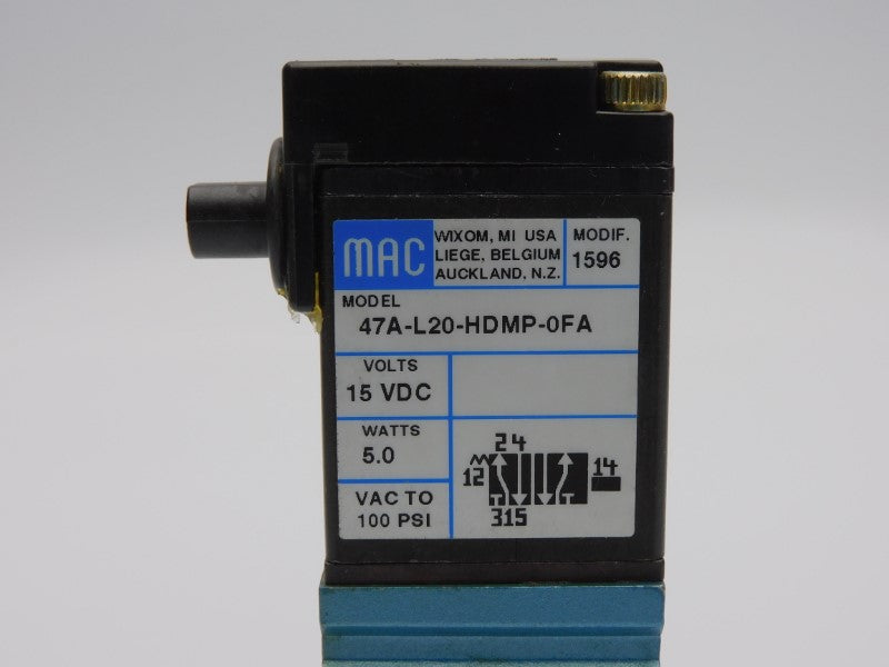 MAC 47A-L20-HDMP-0FA 15VDC 100PSI UNMP
