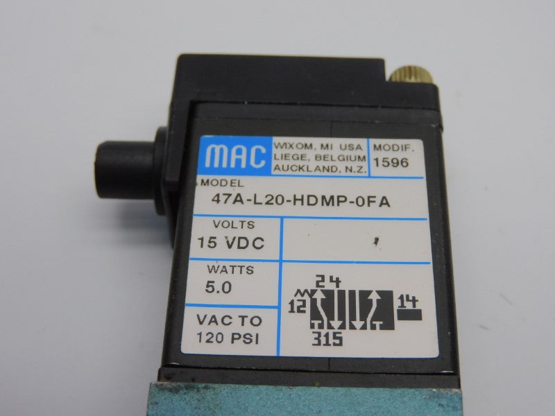 MAC 47A-L20-HDMP-0FA 15VDC 120PSI UNMP