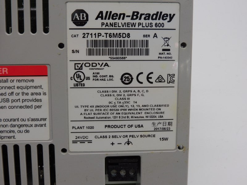 ALLEN BRADLEY 2711P-T6M5D8 SER. A 24VDC UNMP