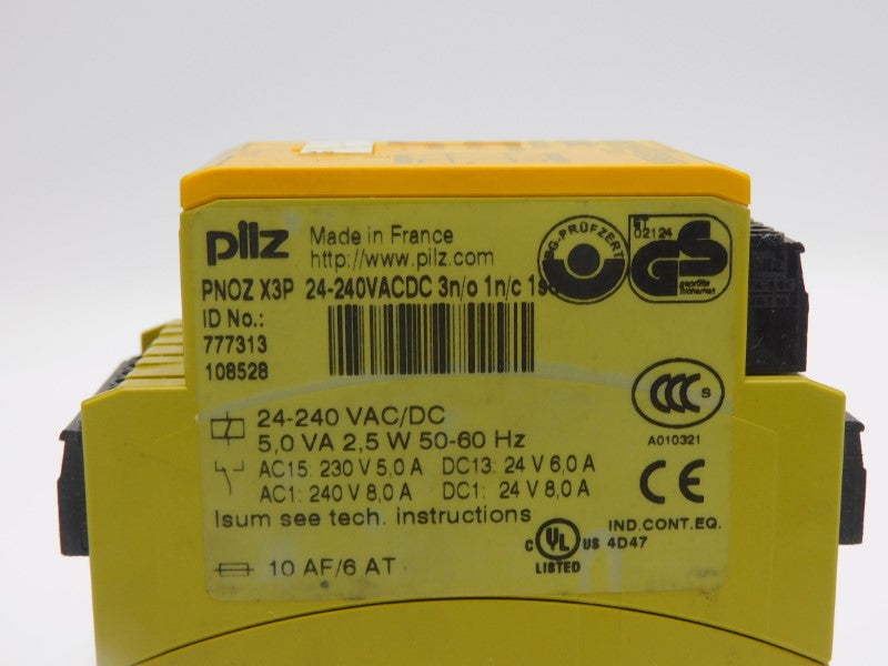 PILZ PNOZX3P24-240VACDC-3N/O-1N/C-1SO 24-240VAC/DC 8.0A (AS PICTURED) UNMP