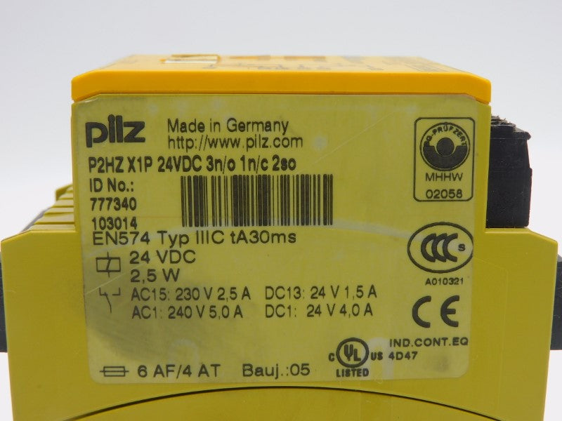 PILZ P2HZX1P-24VDC-3N/O-1N/C-2SO 777340 24VDC 5.0A (AS PICTURED) UNMP