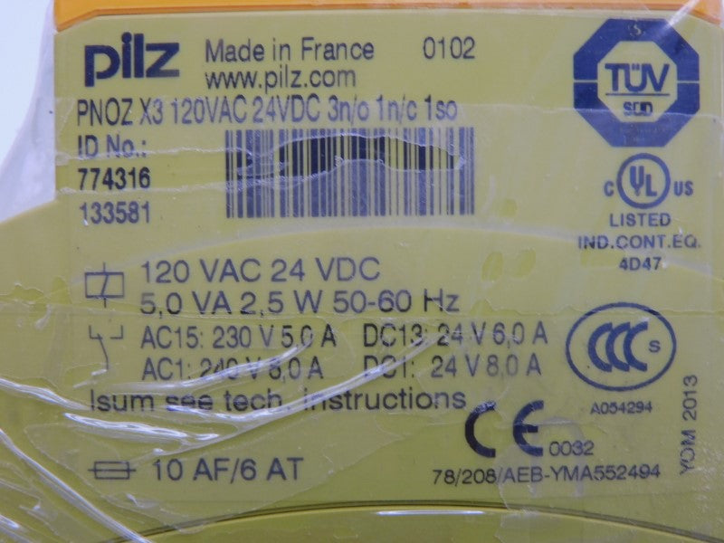 PILZ PNOZX3-120VAC-24VDC-3N/O-1N/C-1SO 774316 120VAC 8.0A NSNP