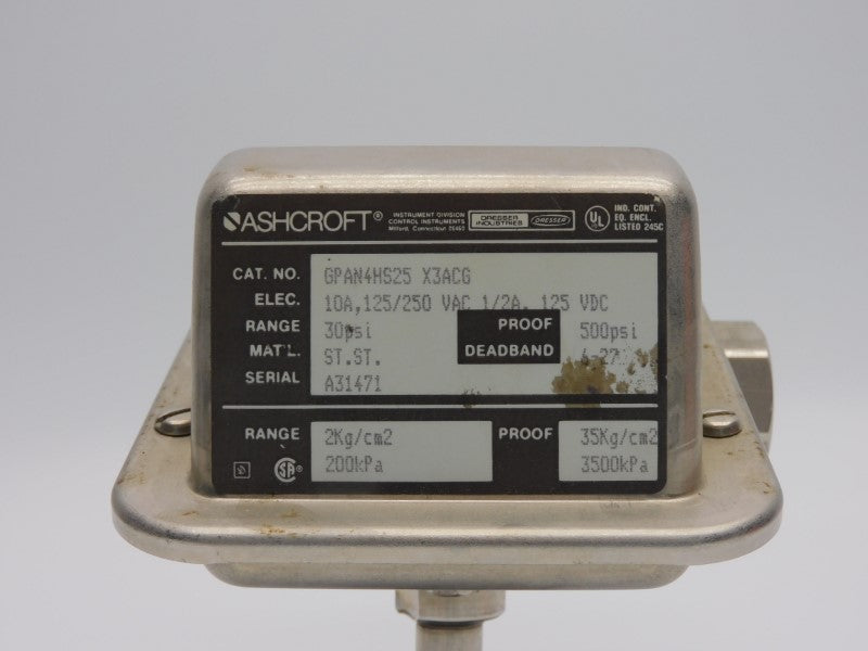 ASHCROFT GPAN4HS25X3ACG 125/250VAC 10A 30PSI UNMP