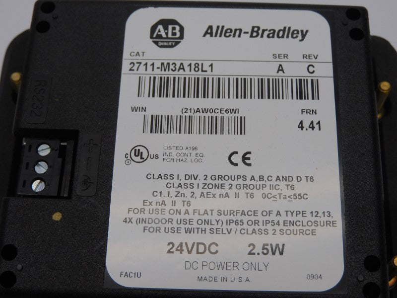 ALLEN BRADLEY 2711-M3A18L1 SER. A F/W 4.41 REV. C 24VDC NSMP