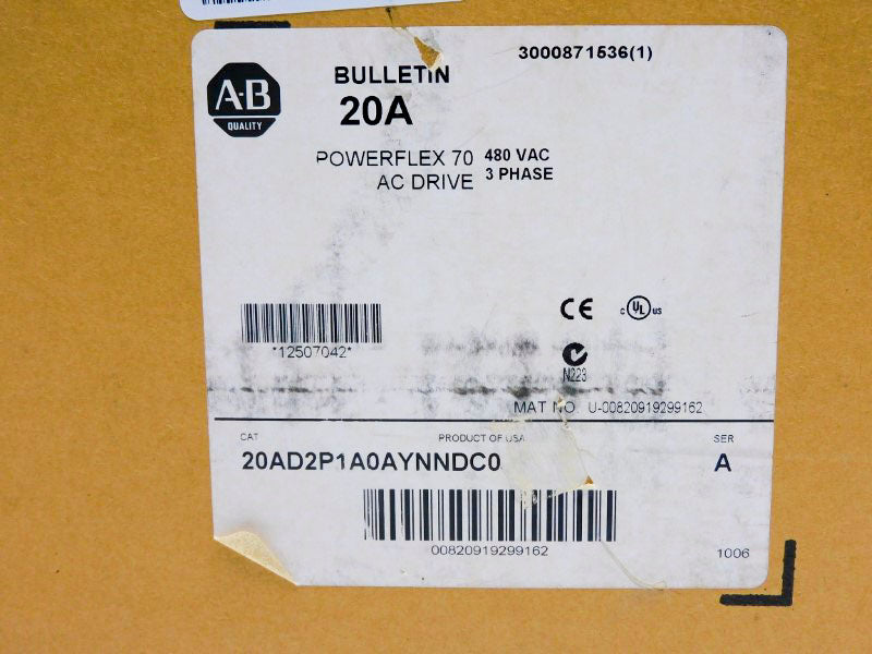 ALLEN BRADLEY 20AD2P1A0AYNNDC0 SER. A F/W 4.001 480VAC 2.5A NSMP