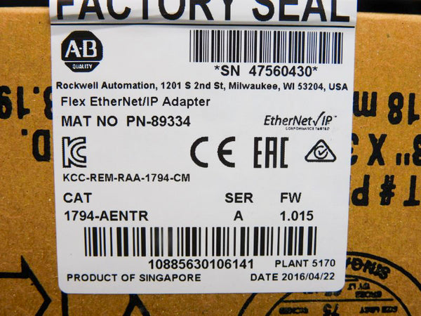 ALLEN BRADLEY 1794-AENTR SER. A F/W 1.015 DATE: 2016 NSFS