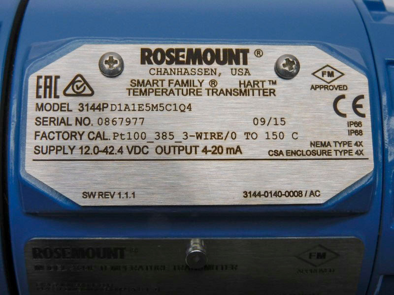 ROSEMOUNT 3144PD1A1E5M5C1Q4 REV. 1.1.1 12.0-42.4VDC NSMP