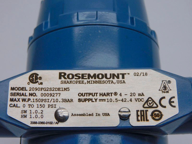 ROSEMOUNT 2090FG2S2DE1M5 S/W 1.0.2 H/W 1.0.0 10.5-42.4V 150PSI NSMP