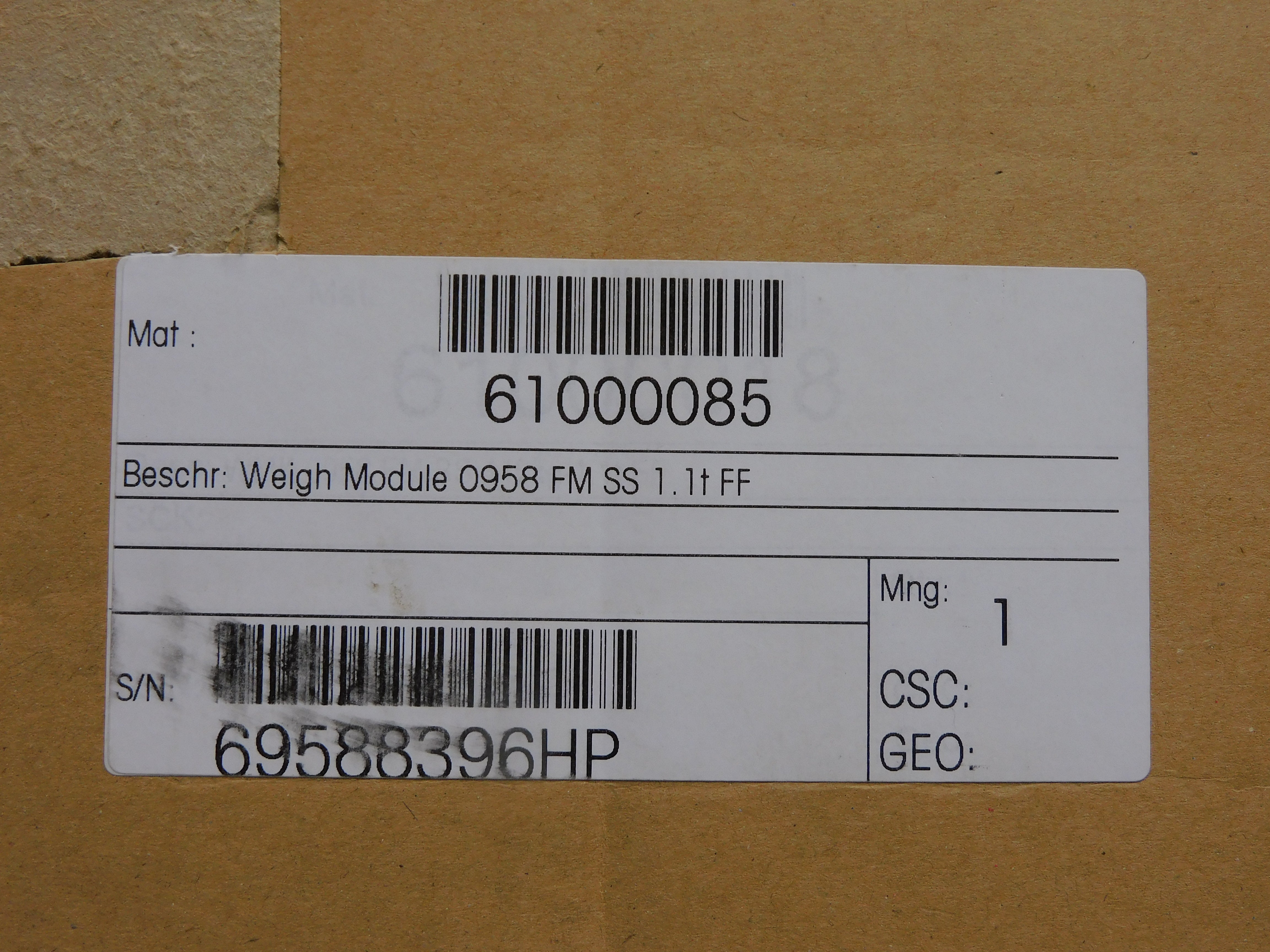 METTLER TOLEDO 0958FMSS1.1TFF 61000085 TB600342 1.9988 NSMP