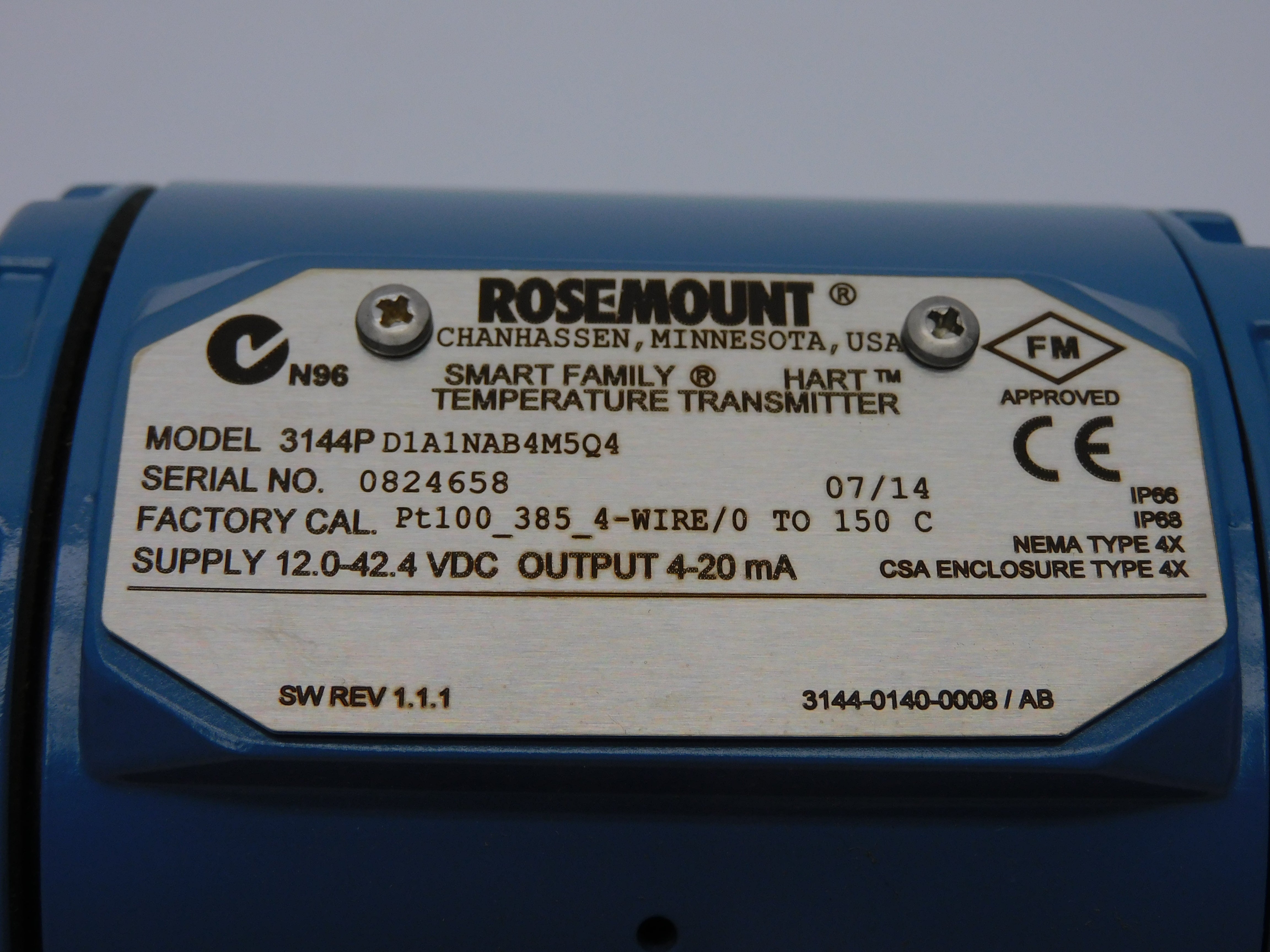 ROSEMOUNT 3144PD1A1NAB4M5Q4 REV. 1.1.1 12.0-42.4VDC NSMP