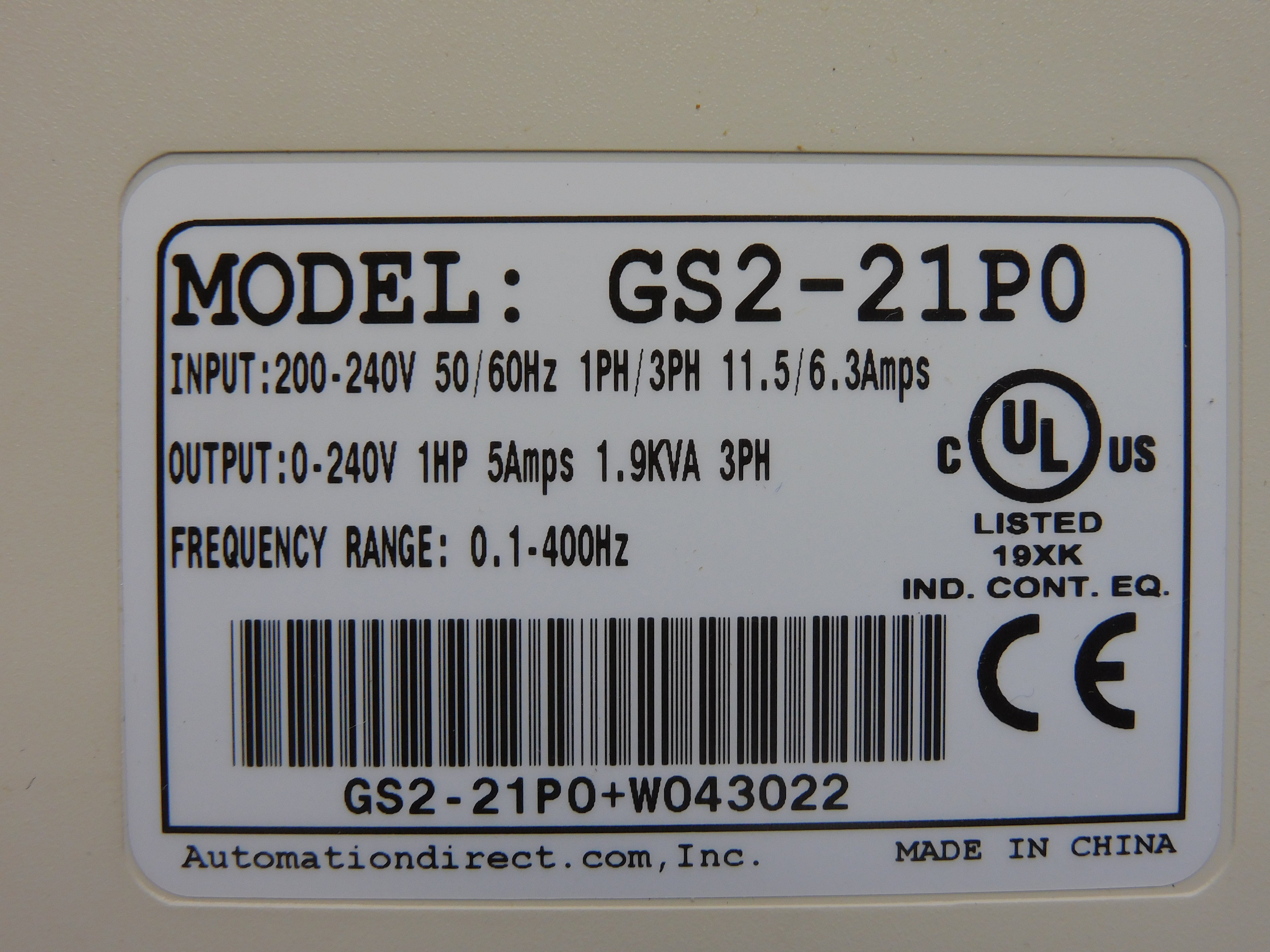 AUTOMATION DIRECT GS2-21P0 200-240V 11.5/6.3A (AS PICTURED) UNMP