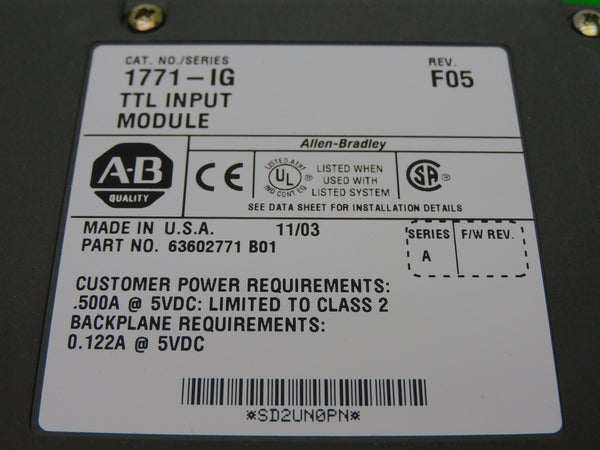 ALLEN BRADLEY 1771-IG SER. A REV. F05 5VDC .500A NSMP