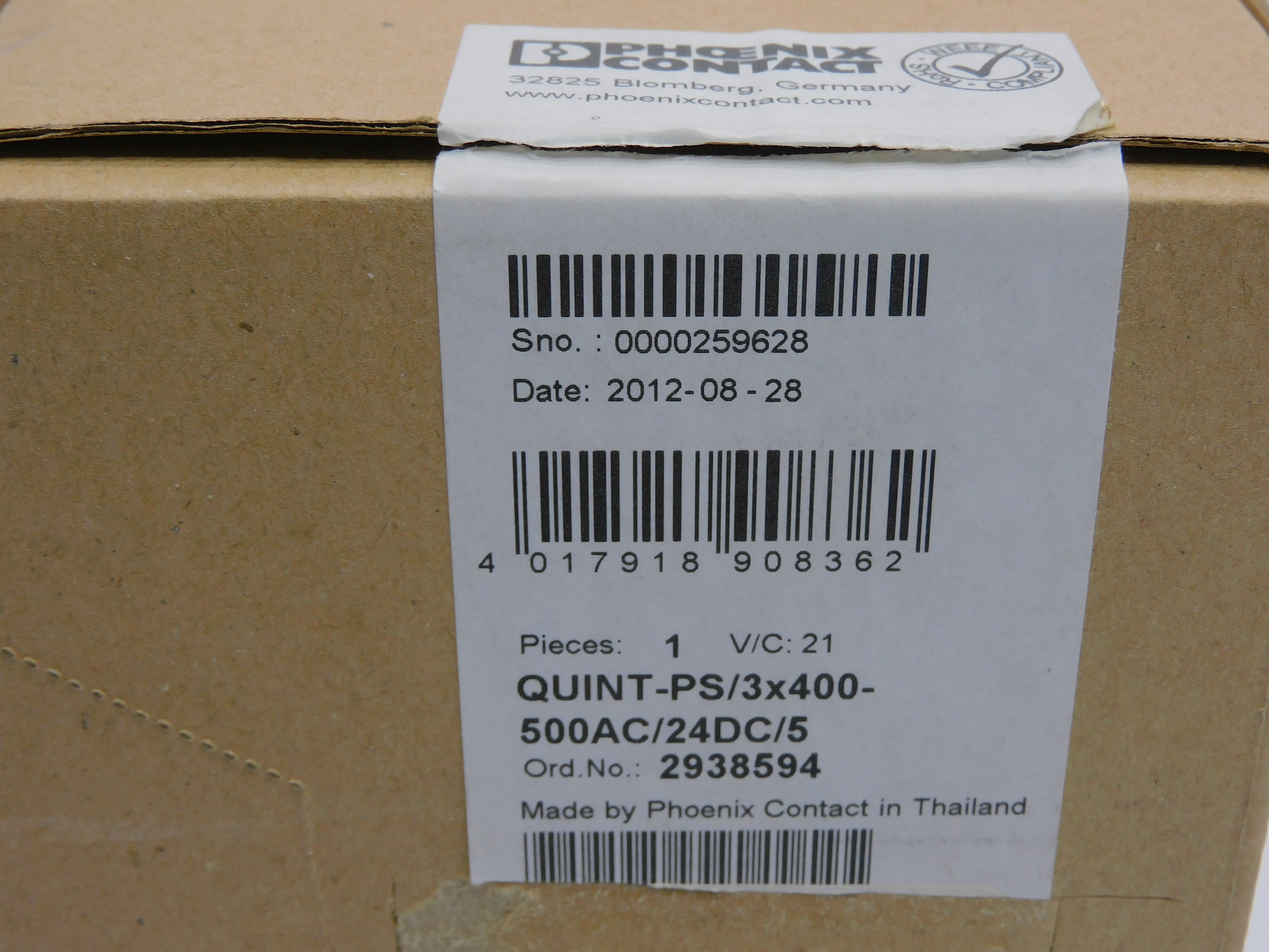 PHOENIX CONTACT QUINT-PS/3X400-500AC/24DC/5 2938594 REV. 21 400-500VAC 5A NSMP