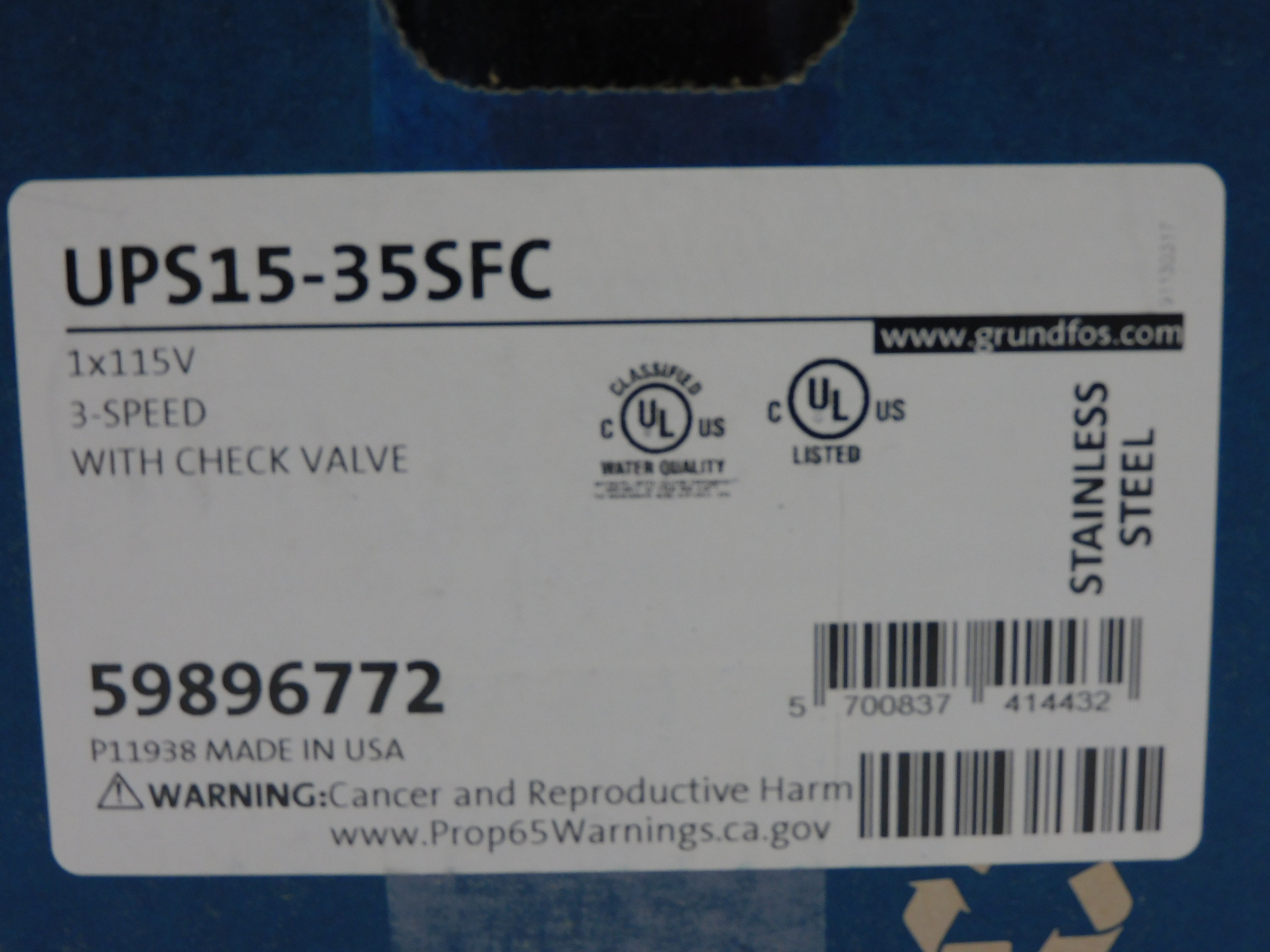 GRUNDFOS UPS15-35SFC 59896772 115V NSFS
