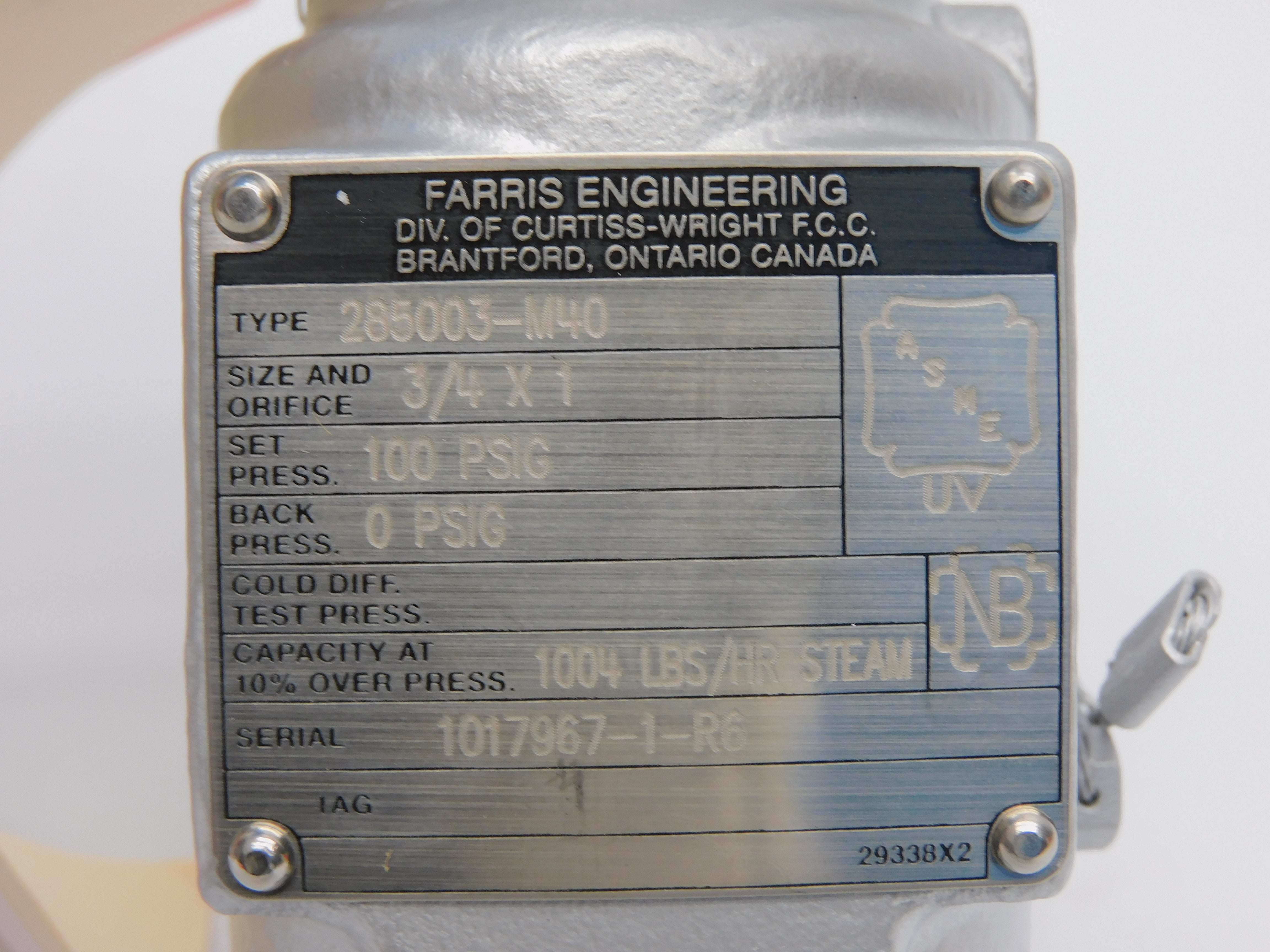FARRIS 285003-M40 3/4X1" 100PSI NSNP