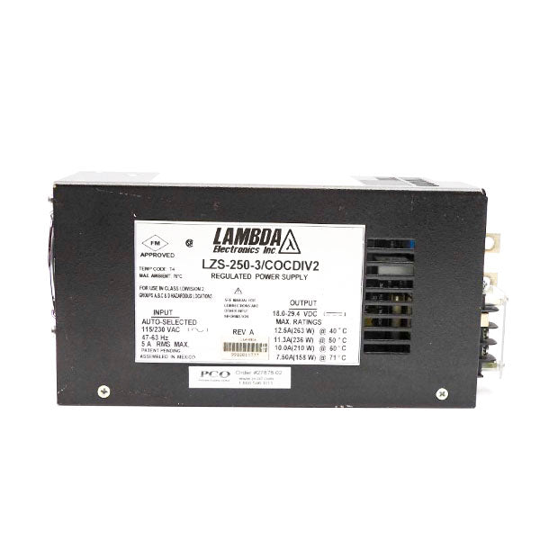 LAMBDA ELECTRONICS LZS-250-3/COCDIV2 115/230VAC 7.50A REV. A UNMP