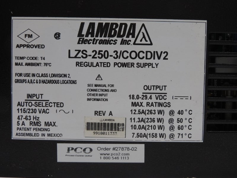 LAMBDA ELECTRONICS LZS-250-3/COCDIV2 115/230VAC 7.50A REV. A UNMP