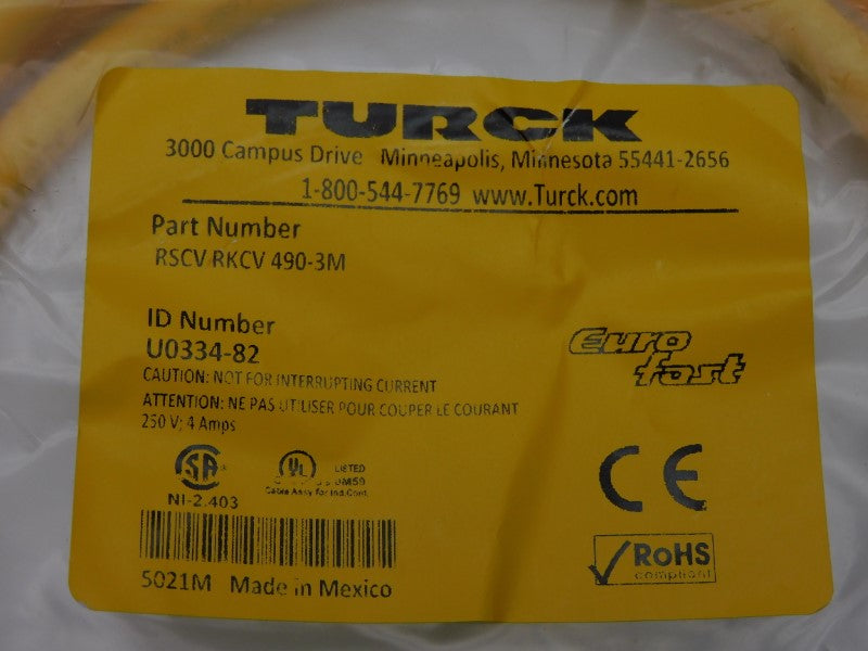 TURCK RSCVRKCV490-3M U334-82 250V 4A NSMP