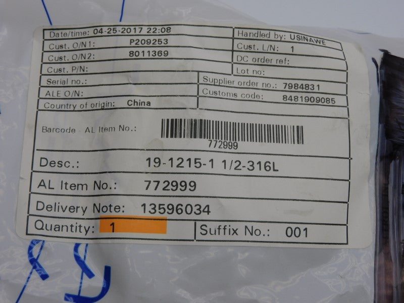 ALFA LAVAL 19-1215-1-1/2-316L 772999 NSMP