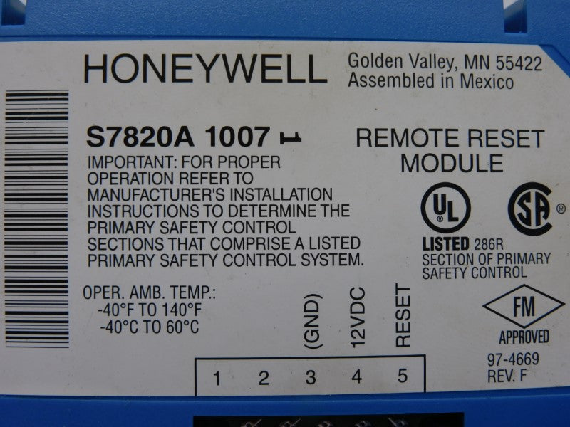 HONEYWELL S7820A1007 SER. 1 REV. F 12VDC UNMP
