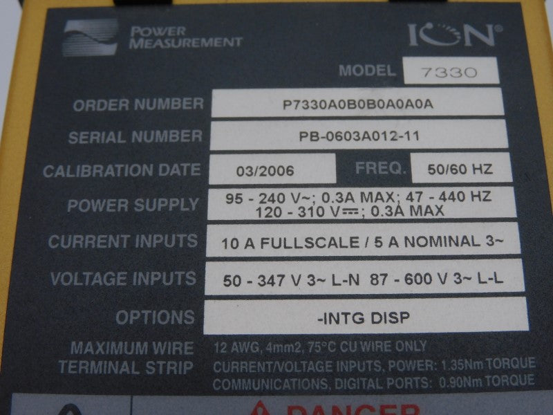 POWER MEASUREMENT ION P7330A0B0B0A0A0A 87-600V 10A UNMP