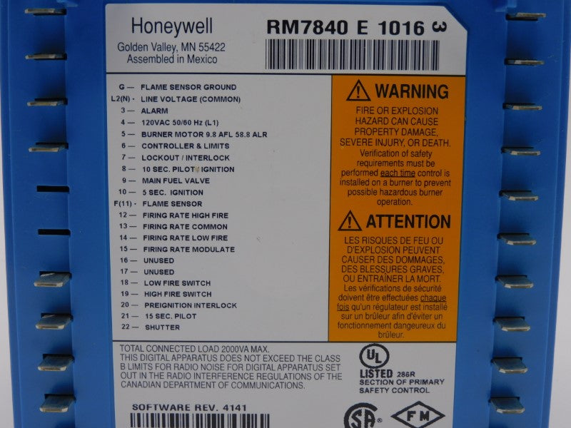 HONEYWELL RM7840E1016 SER. 3 REV. 4141 120VAC 15SEC NSMP