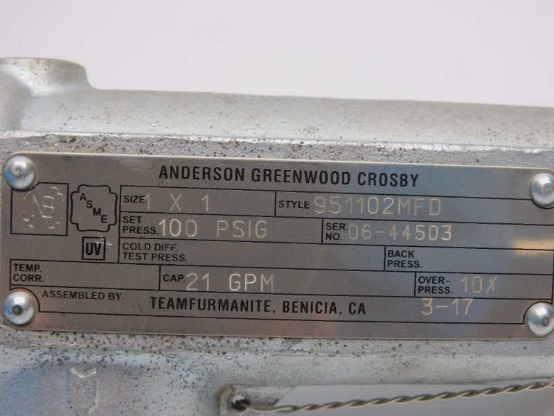 ANDERSON GREENWOOD CROSBY 951102MFD 100PSI 1"X1" NSNP