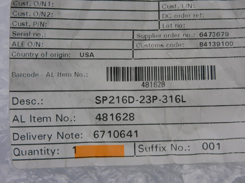 ALFA LAVAL SP216D-23P-316L NSMP