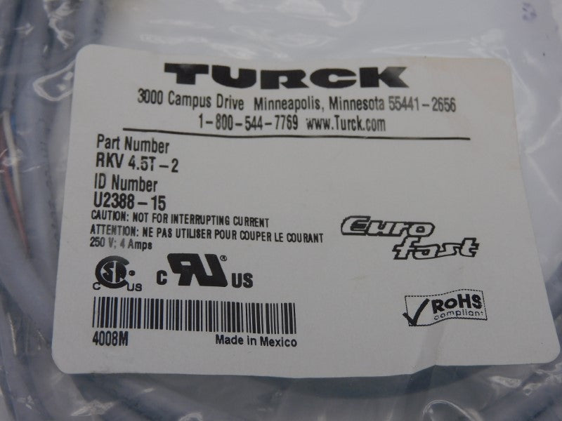 TURCK RKV4.5T-2 U2388-15 250V 4A NSMP