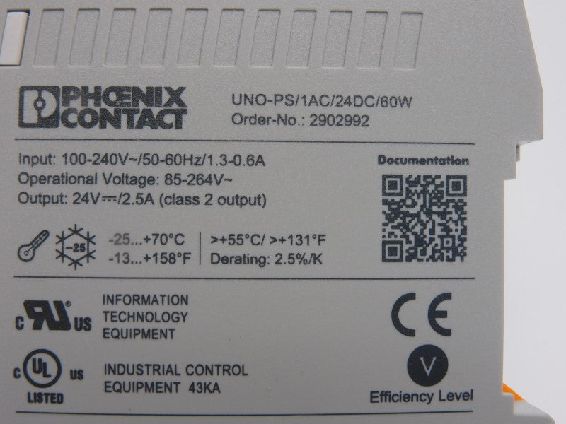 PHOENIX CONTACT UNO-PS/1AC/24DC/60W 2902992 100-240V 1.3-0.6A NSNP
