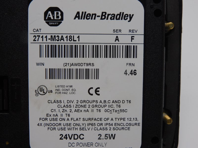 ALLEN BRADLEY 2711-M3A18L1 SER. A F/W 4.46 REV. F 24VDC UNMP