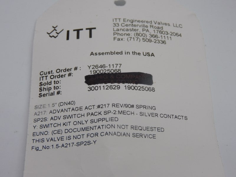 ITT 1.5-Z217-SP2S-Y 250VAC 10A 1.5" NSNP