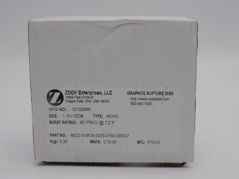 ZOOK ENTERPRISES CF200866 M02315 MON-0025-0150-U00007 40PSI 1" NSMP
