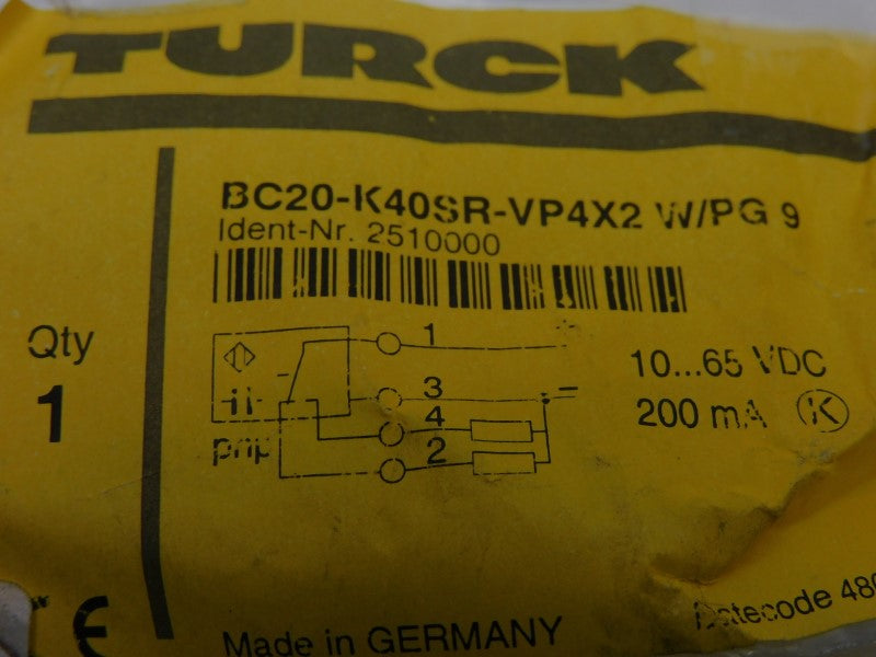 TURCK BC20-K40SR-VP4X2 W/PG9 2510000 10-65VDC NSNP