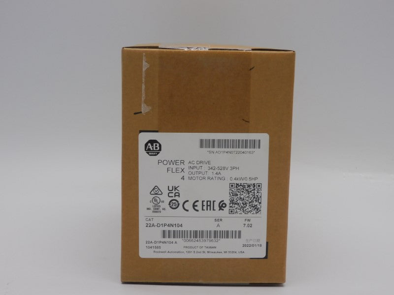 ALLEN BRADLEY 22A-D1P4N104 SER. A F/W 7.02 342-528V 1.4A DATE: 2022 NSFS